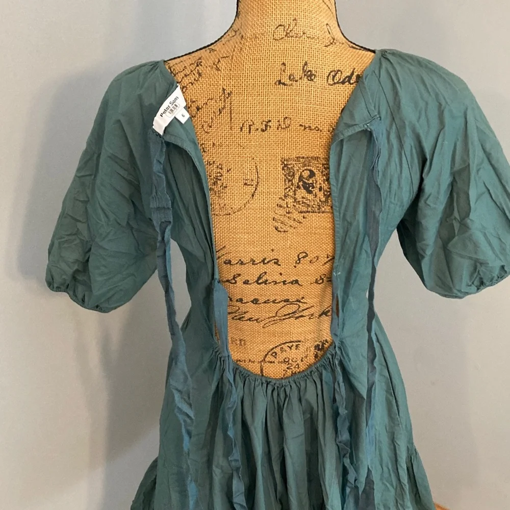 Peter Som Dark Green-Blue Mini Dress Puff Sleeves Women Size 6 - Picture 7 of 15